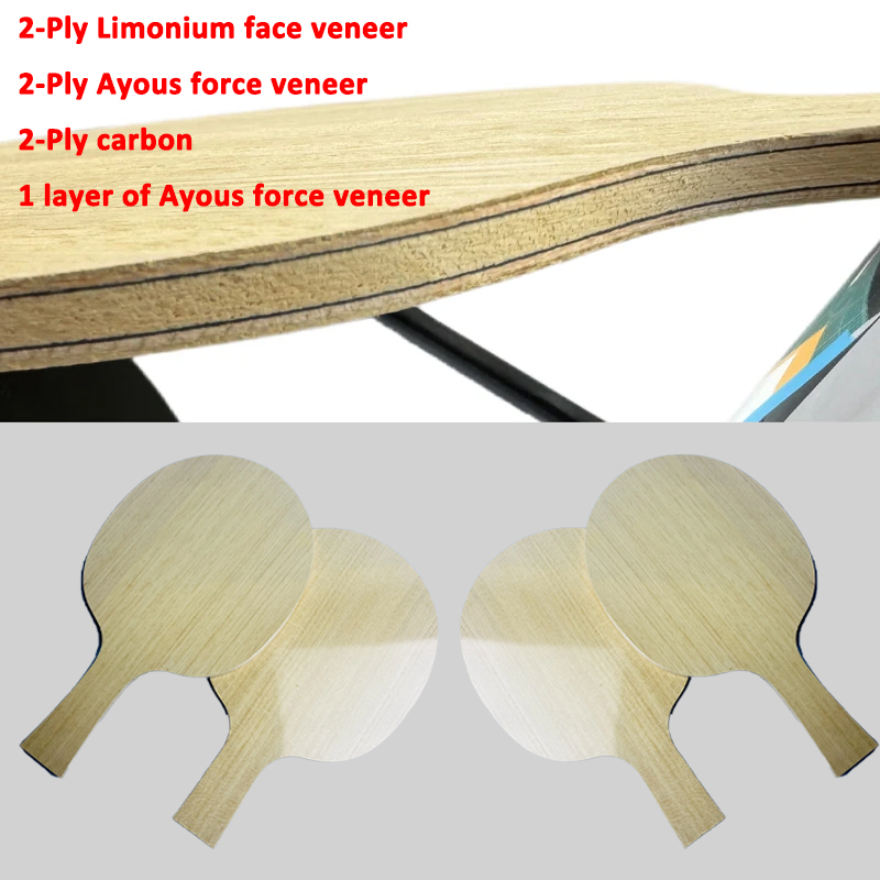 Padel Racket Carbon - Tafeltennisbat met Limonium-Spar-Ayous lagen, 2-laags carbon